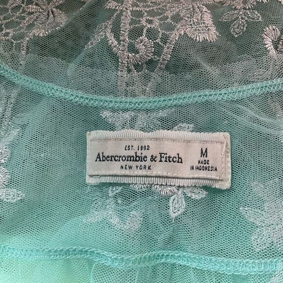 Abercrombie & Fitch Womens Medium Sleeveless Embroidered Blouse Blue Sheer - Picture 8 of 10